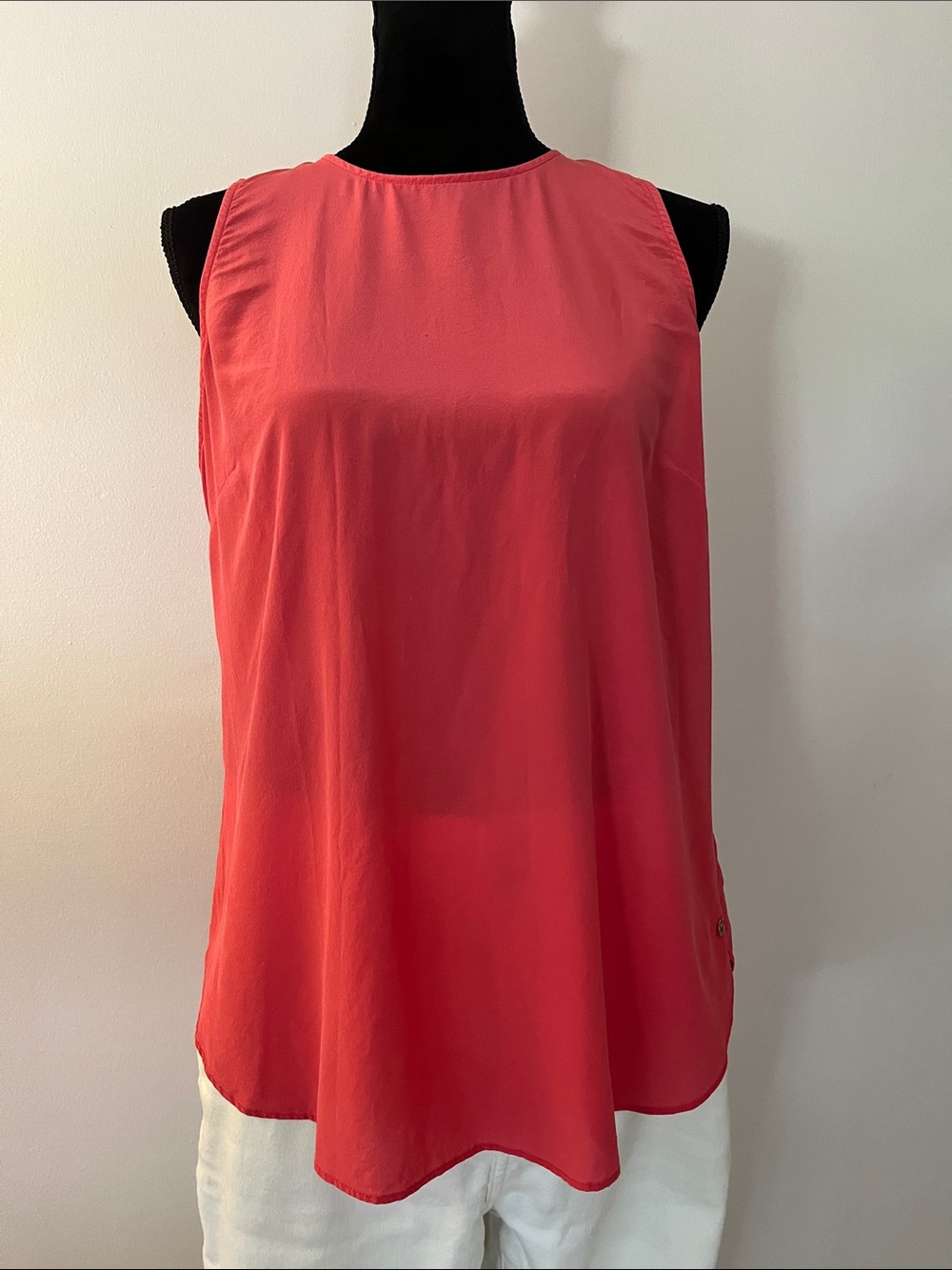 Marie Oliver Silk Tank Top, size L, coral, high neck